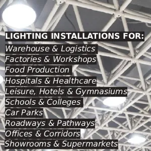 A before and after picture inside a warehouse showing a vast improvement in light quality following an upgrade to LED lighting